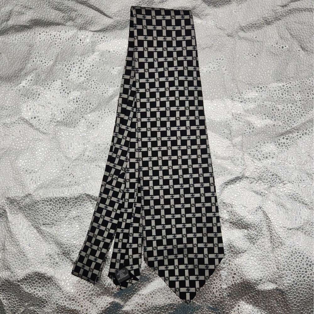 Tie STAFFORD EXECUTIVE Gray Black Basketweave 100% SILK Necktie Made in USA VTG